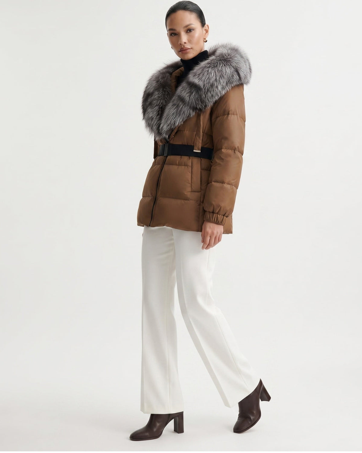 Duck Down Puffer Jacket with Collar Trim