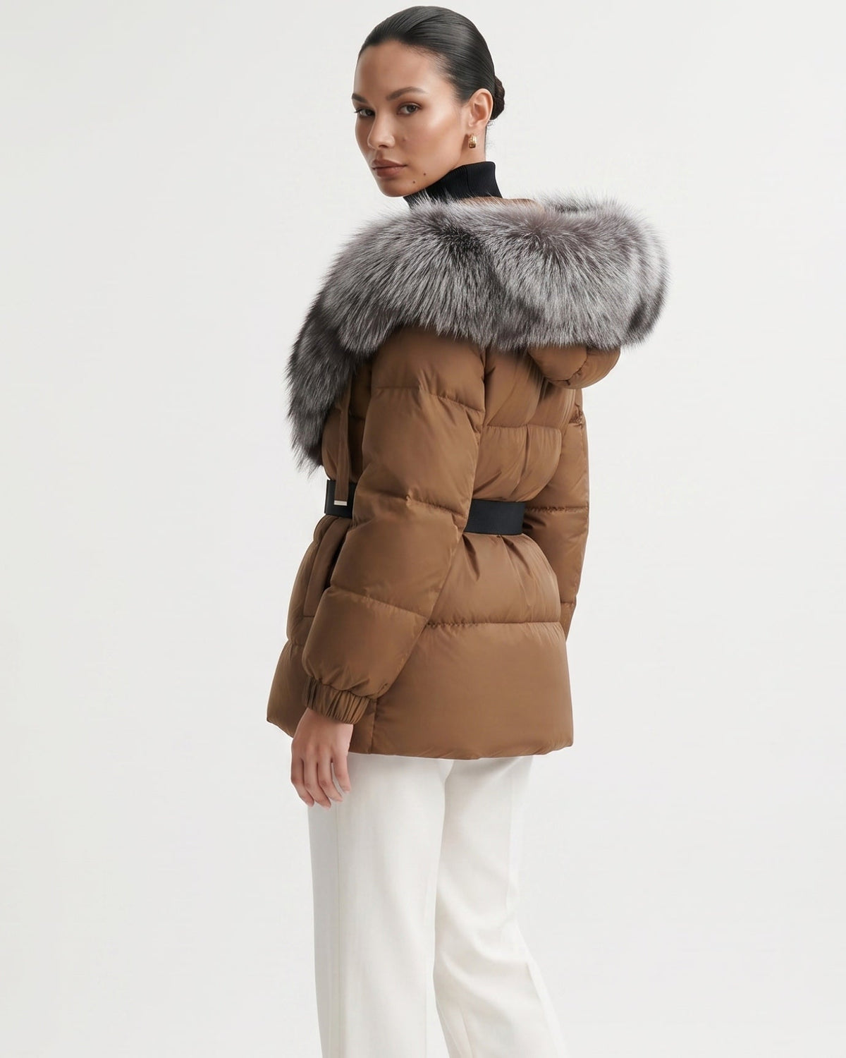 Duck Down Puffer Jacket with Collar Trim