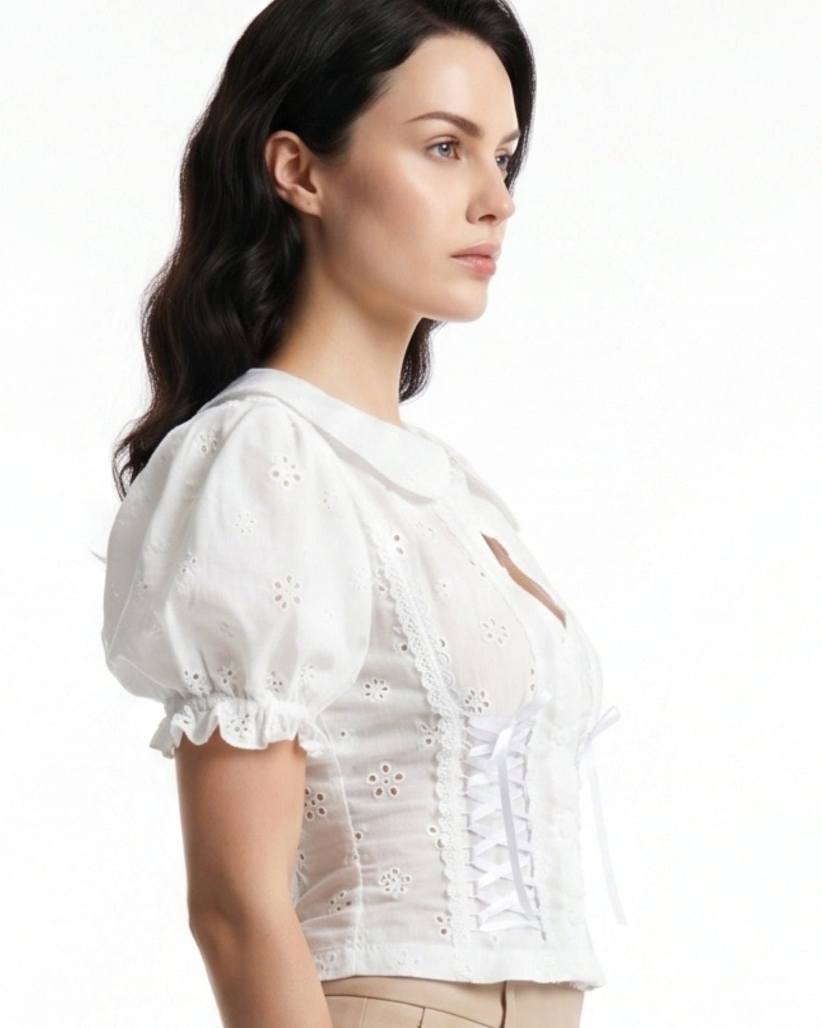 Sculpted Neckline Cotton Blend Strappy Top – White