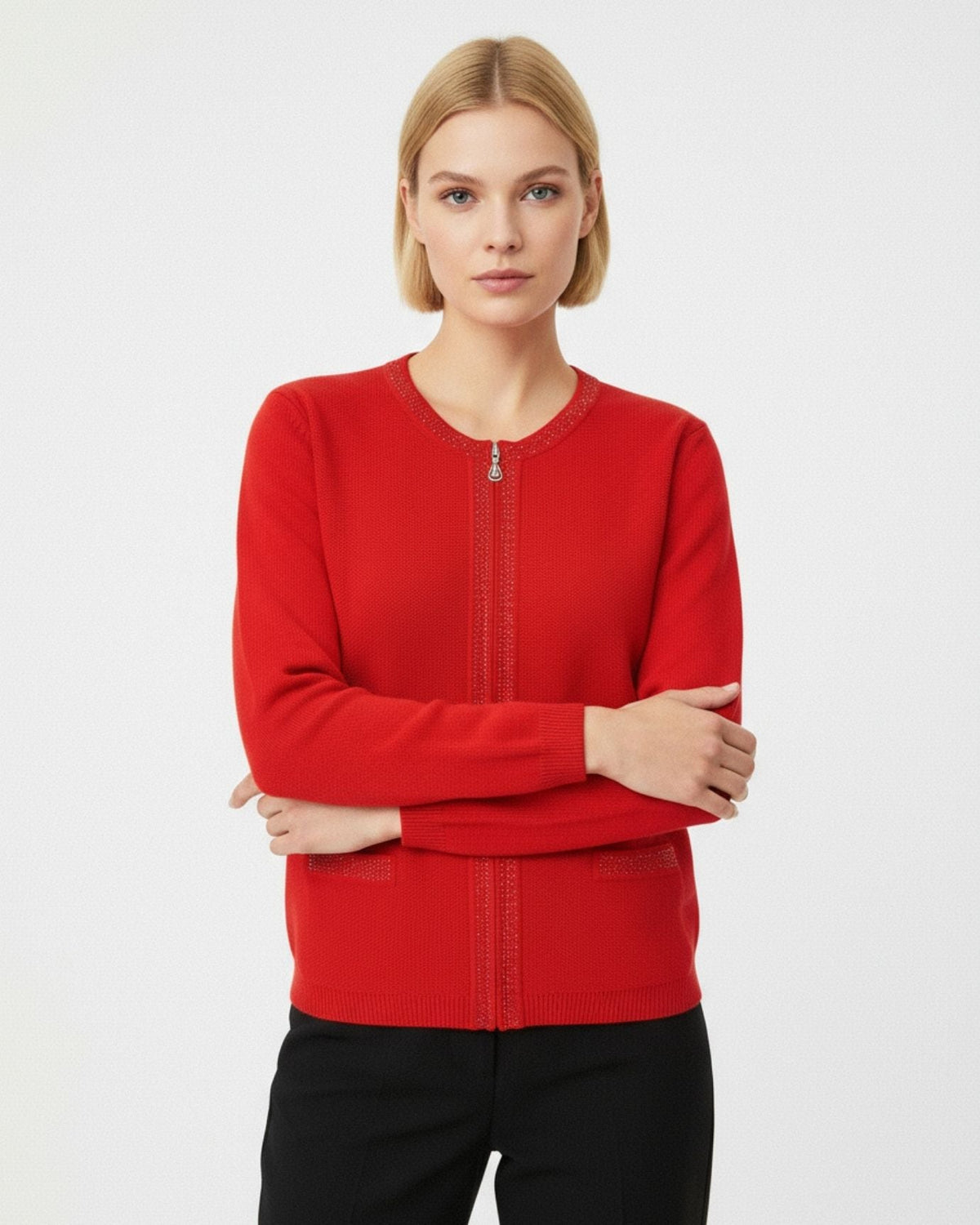 Mina Cashmere and Wool Blend Button Cardigan – Red – view 4