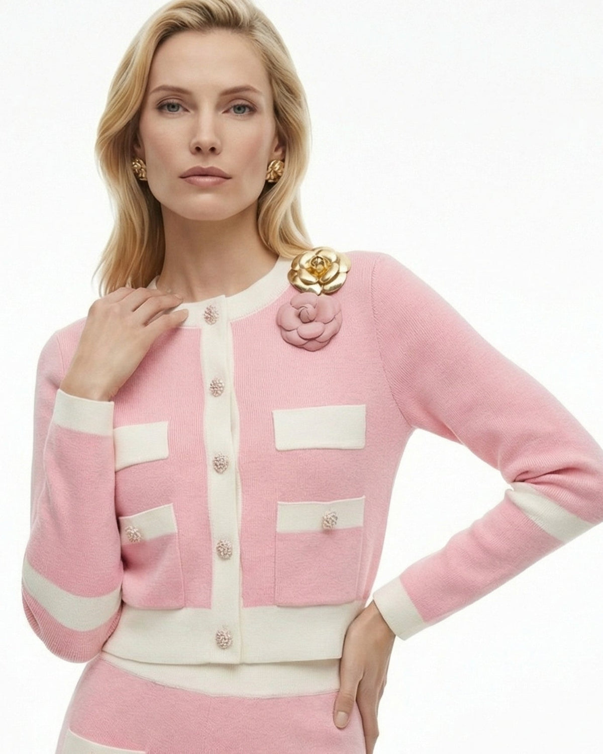 Rinna Knitted Long Sleeve Cardigan Jacket and High Waist Trousers Set