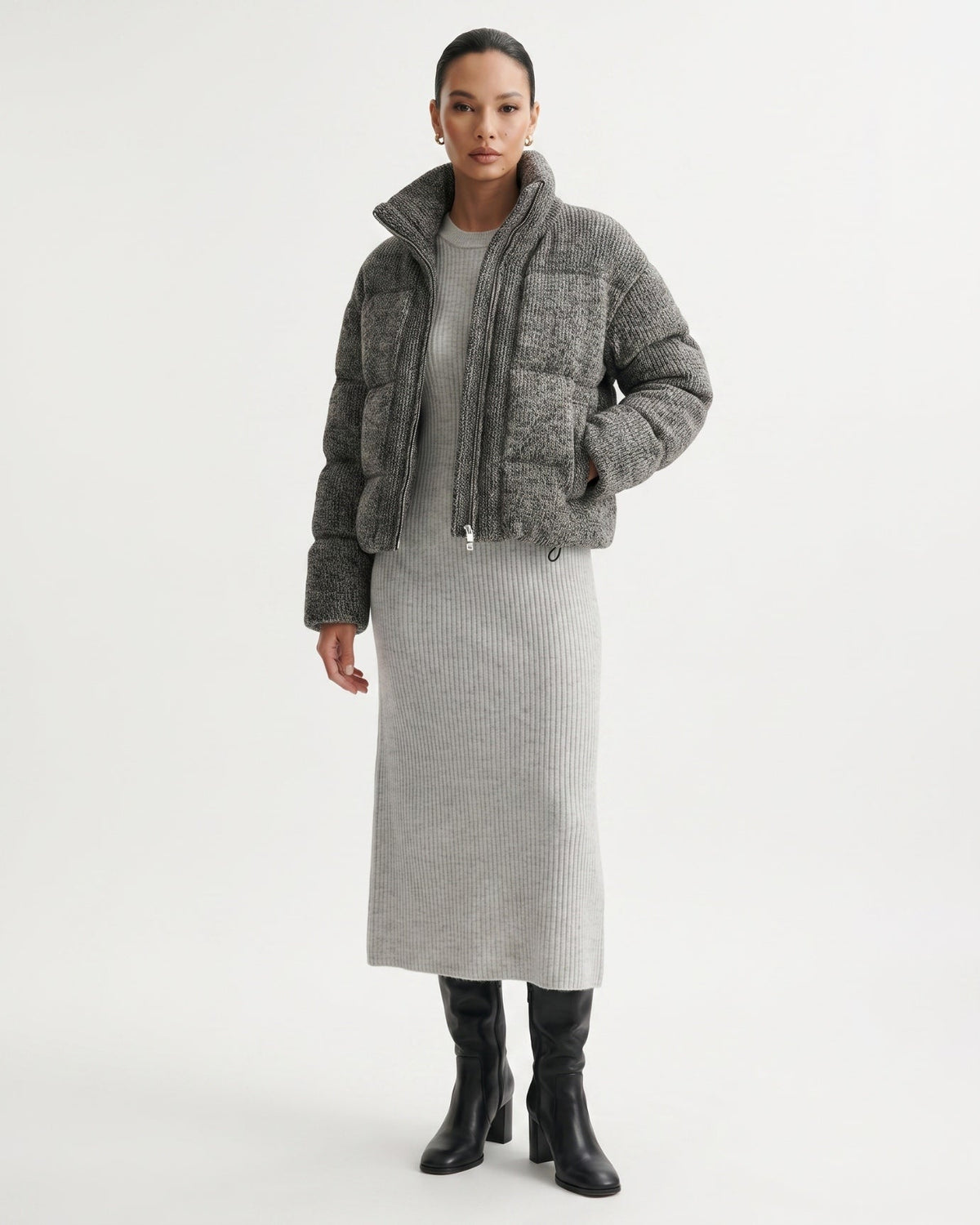 Kira Quilted Wool Knit Down Jacket with Nylon Lining – view 8