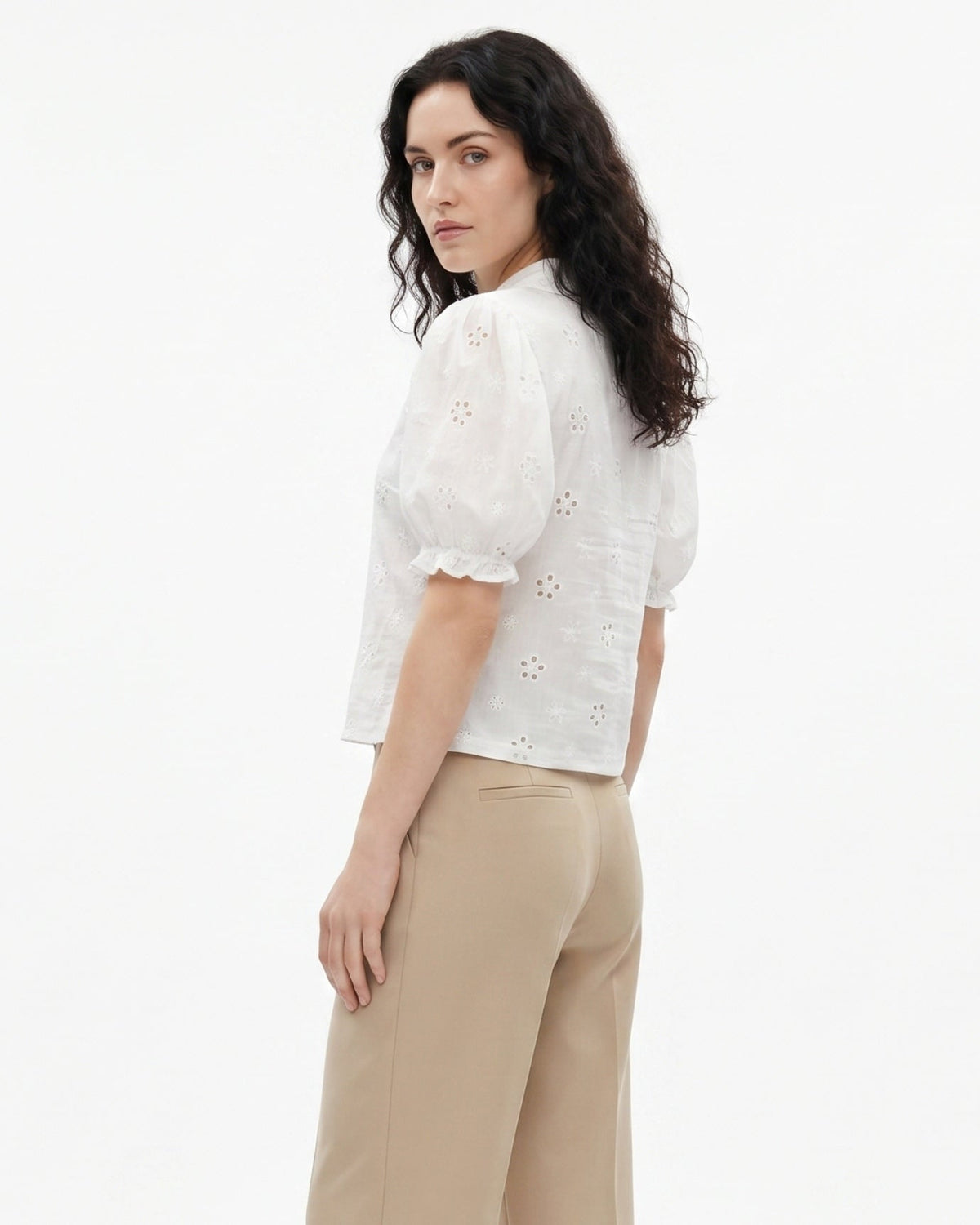 Sculpted Neckline Cotton Blend Strappy Top – White – view 5