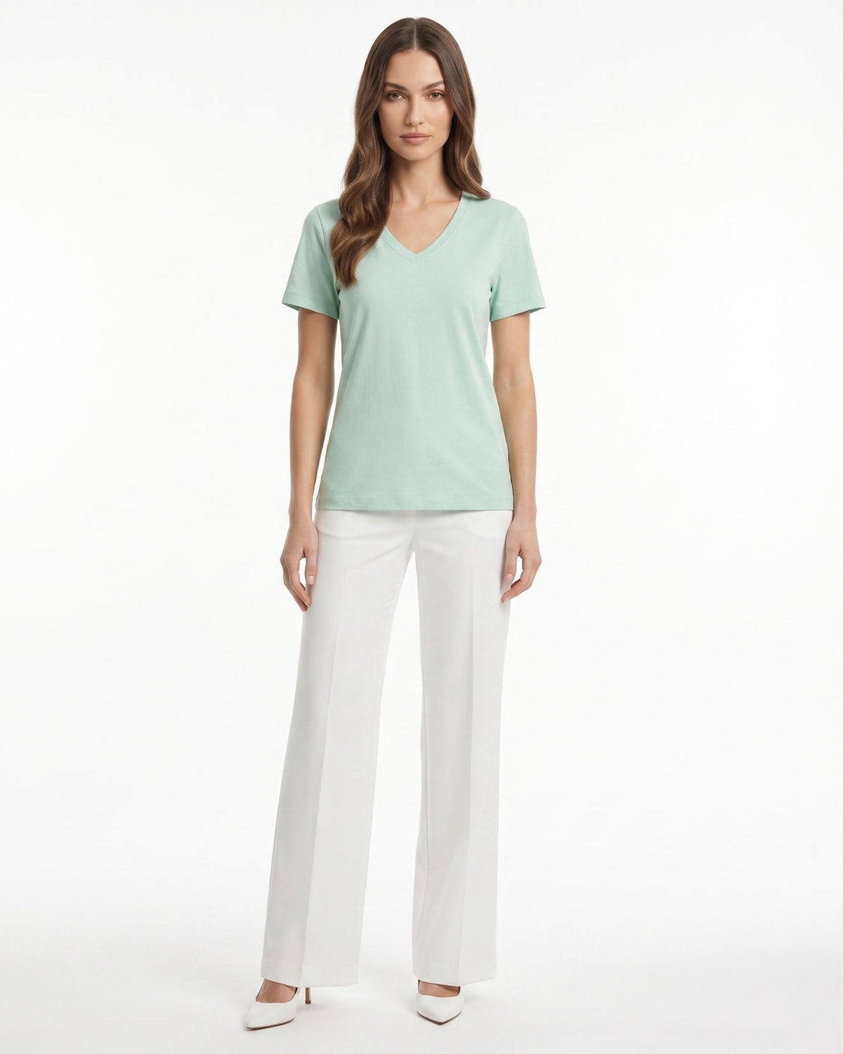 Mercerised Cotton V-Neck Tailored Cut T-Shirt with Subtle Sheen – view 5