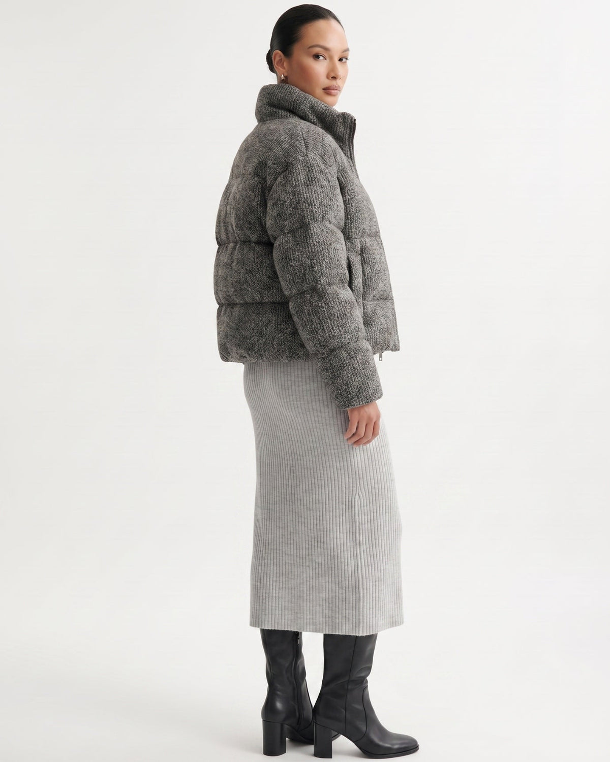 Kira Quilted Wool Knit Down Jacket with Nylon Lining