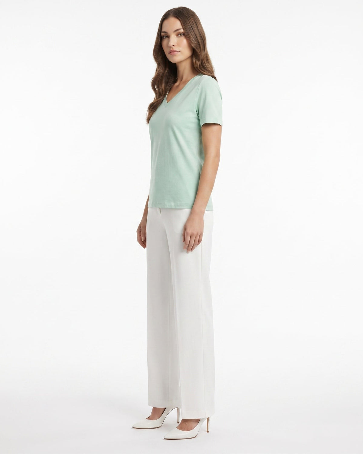 Mercerised Cotton V-Neck Tailored Cut T-Shirt with Subtle Sheen – view 6