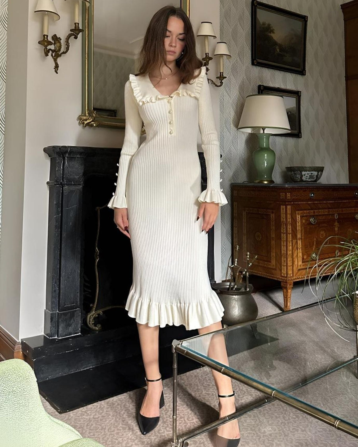 Old Money Refined Long Sleeve Tailored Stretch Dress – view 4