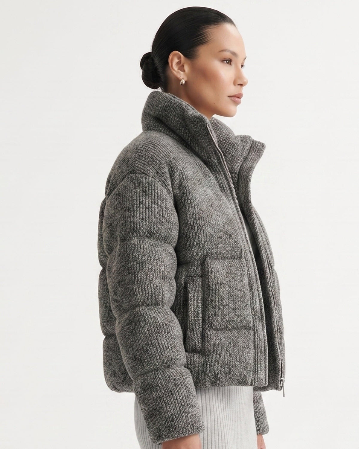 Kira Quilted Wool Knit Down Jacket with Nylon Lining