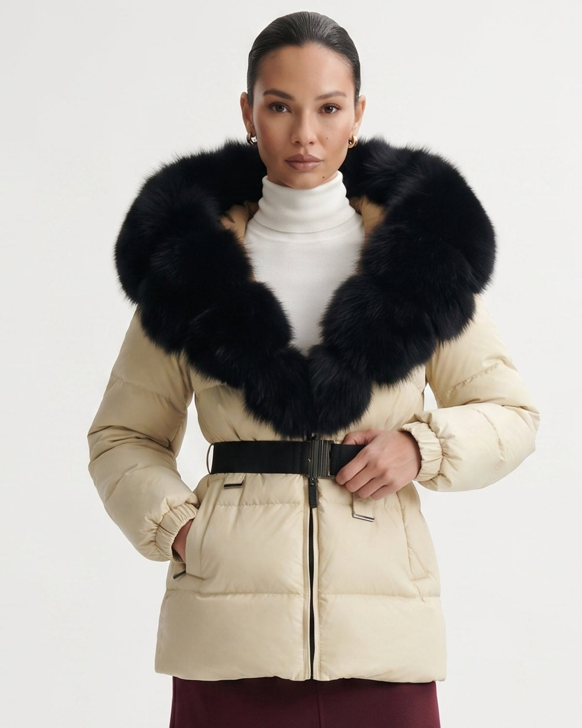 Duck Down Puffer Jacket with Collar Trim