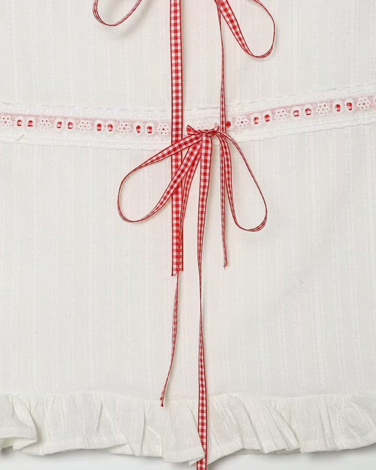 Contrast Jacquard Lace Fitted Two-Piece Skirt Set – White/Red – view 6