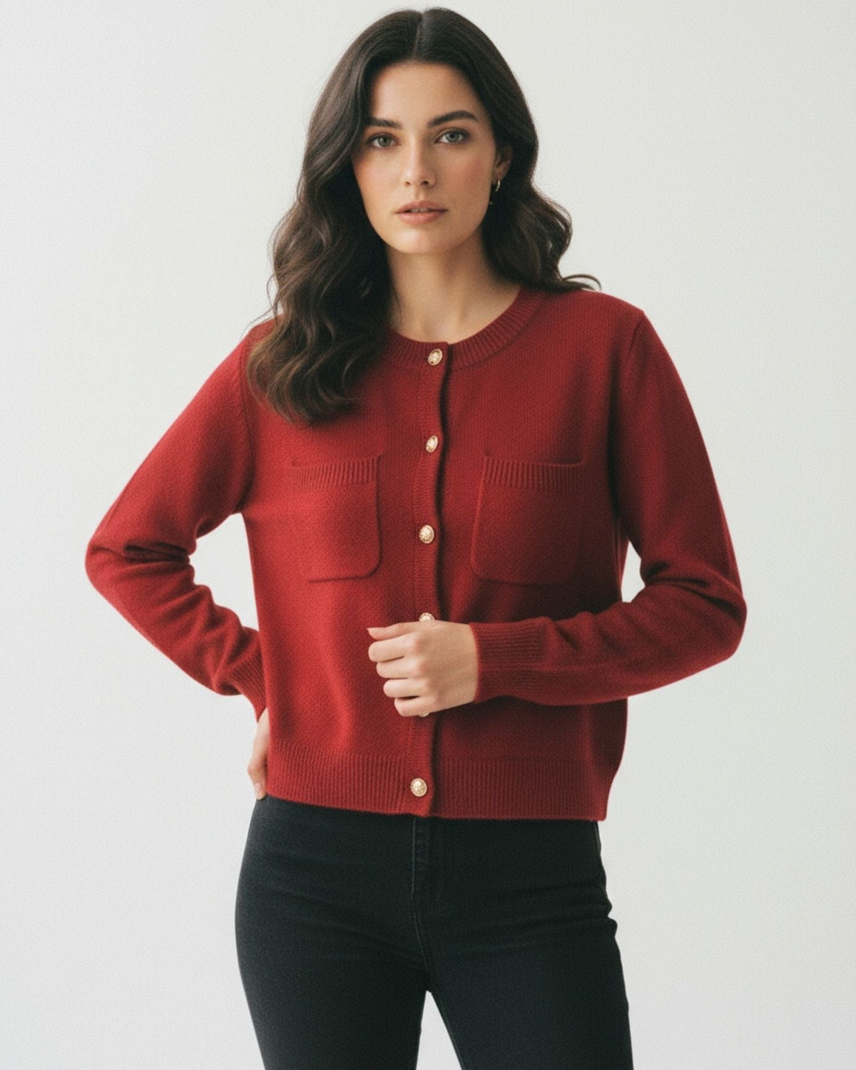Lina Fine Knit 100% Cashmere Cardigan with Floral Design – view 3