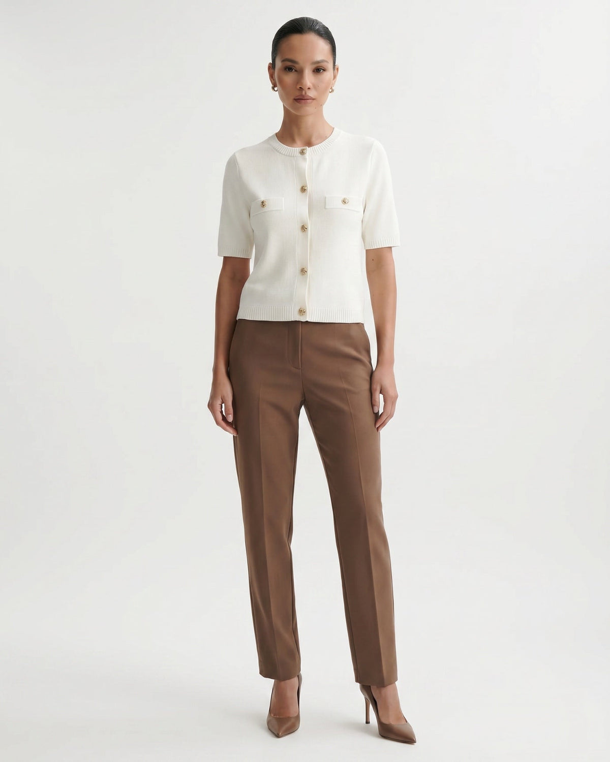 Minimalist Polyamide Knit Cardigan Top with Relaxed Sleeves