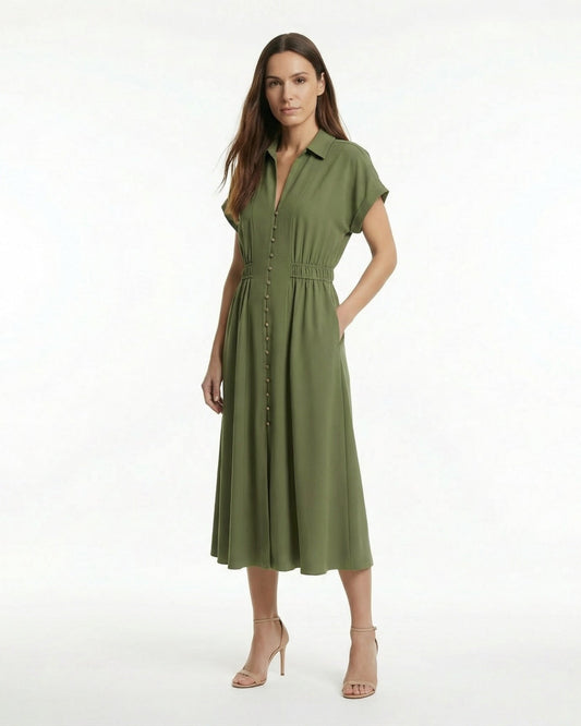 Village Gathered Bodice Maxi Dress with Defined Waist