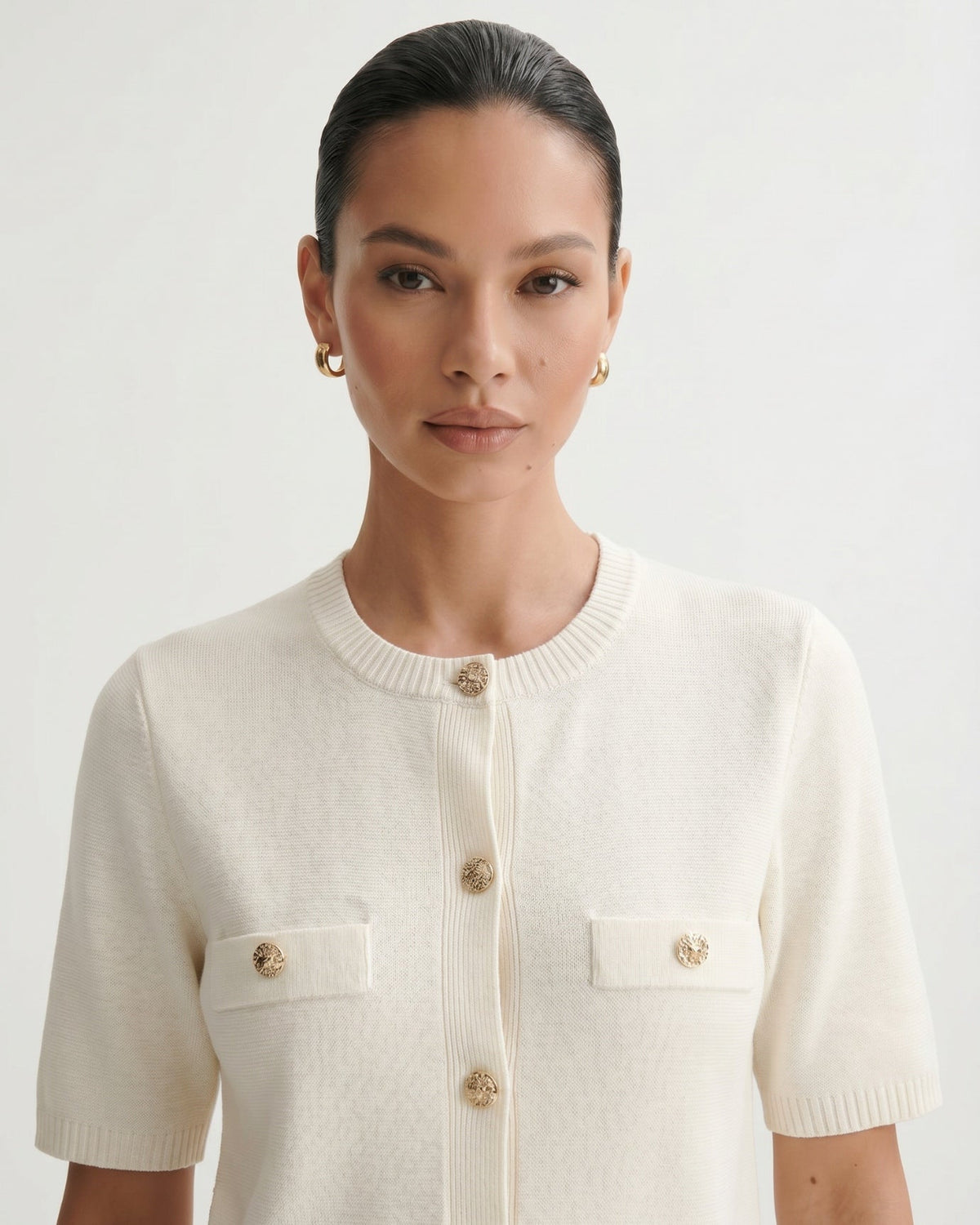 Minimalist Polyamide Knit Cardigan Top with Relaxed Sleeves – view 12