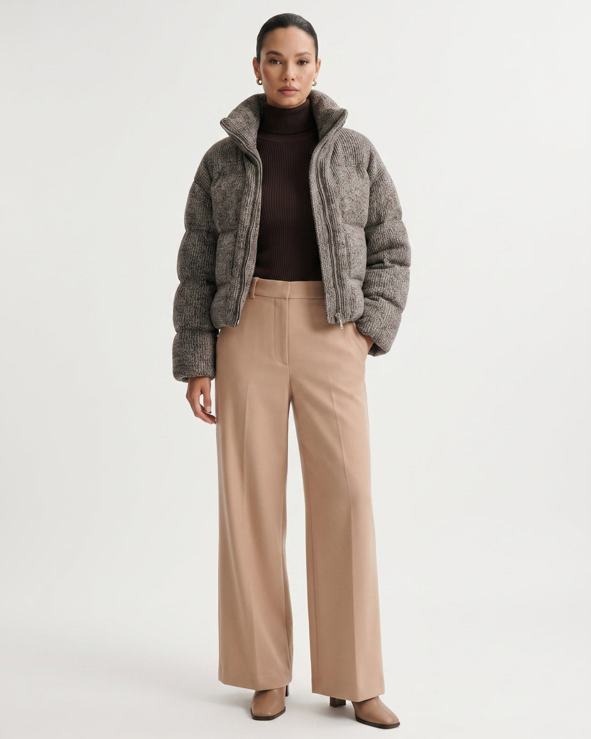 Kira Quilted Wool Knit Down Jacket with Nylon Lining – view 11