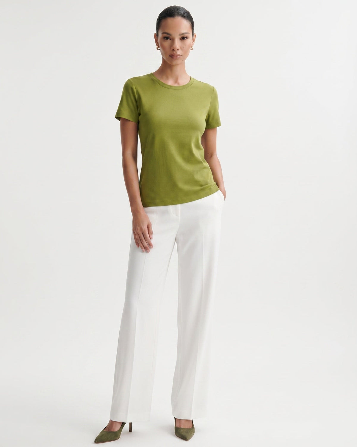 Mercerised Cotton Round Neck Tailored Fit T-Shirt – view 5