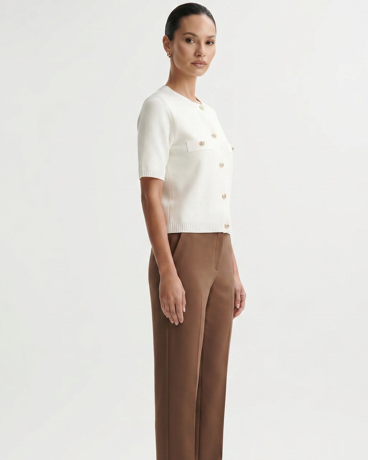 Minimalist Polyamide Knit Cardigan Top with Relaxed Sleeves
