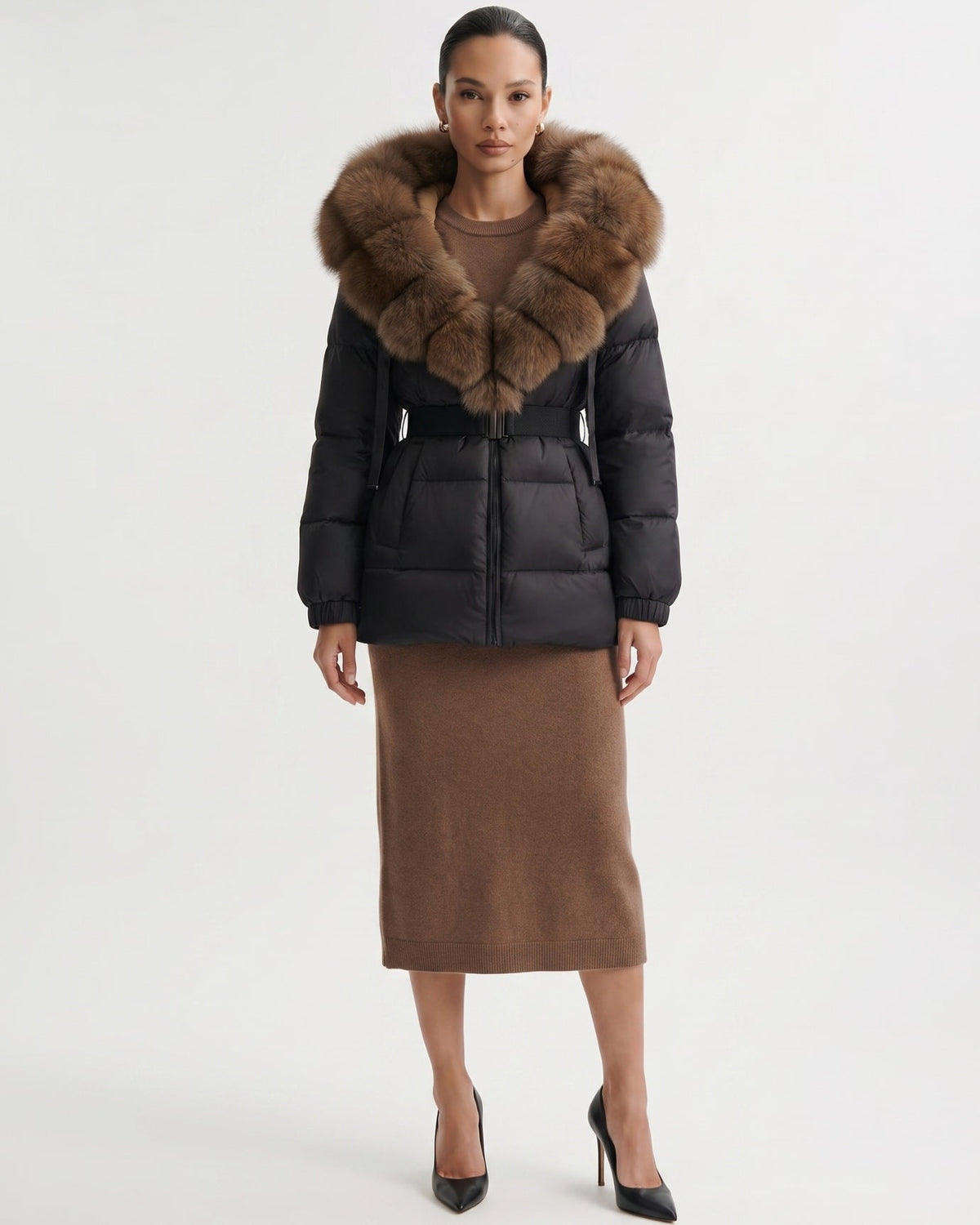 Duck Down Puffer Jacket with Collar Trim – view 11