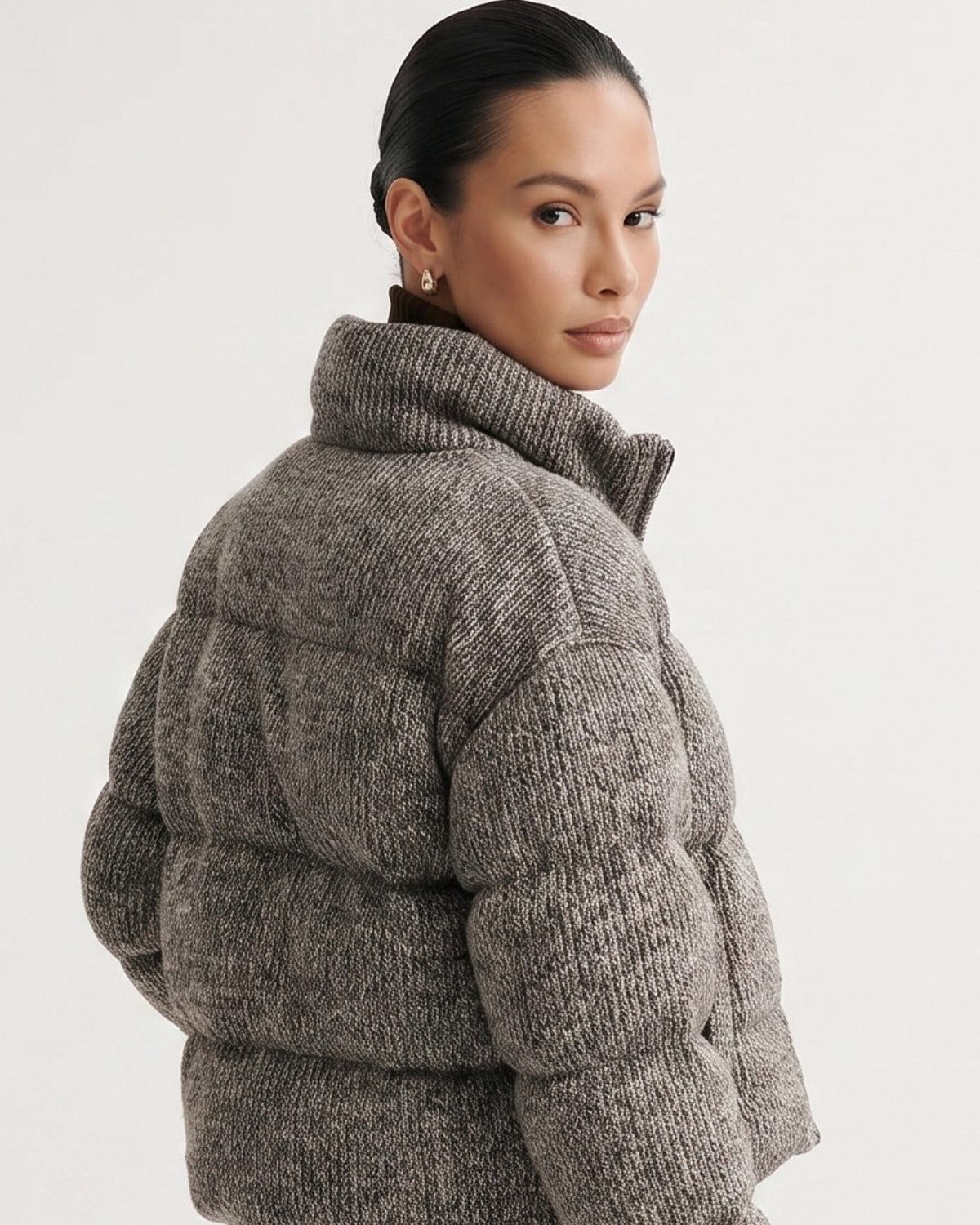 Kira Quilted Wool Knit Down Jacket with Nylon Lining – view 12