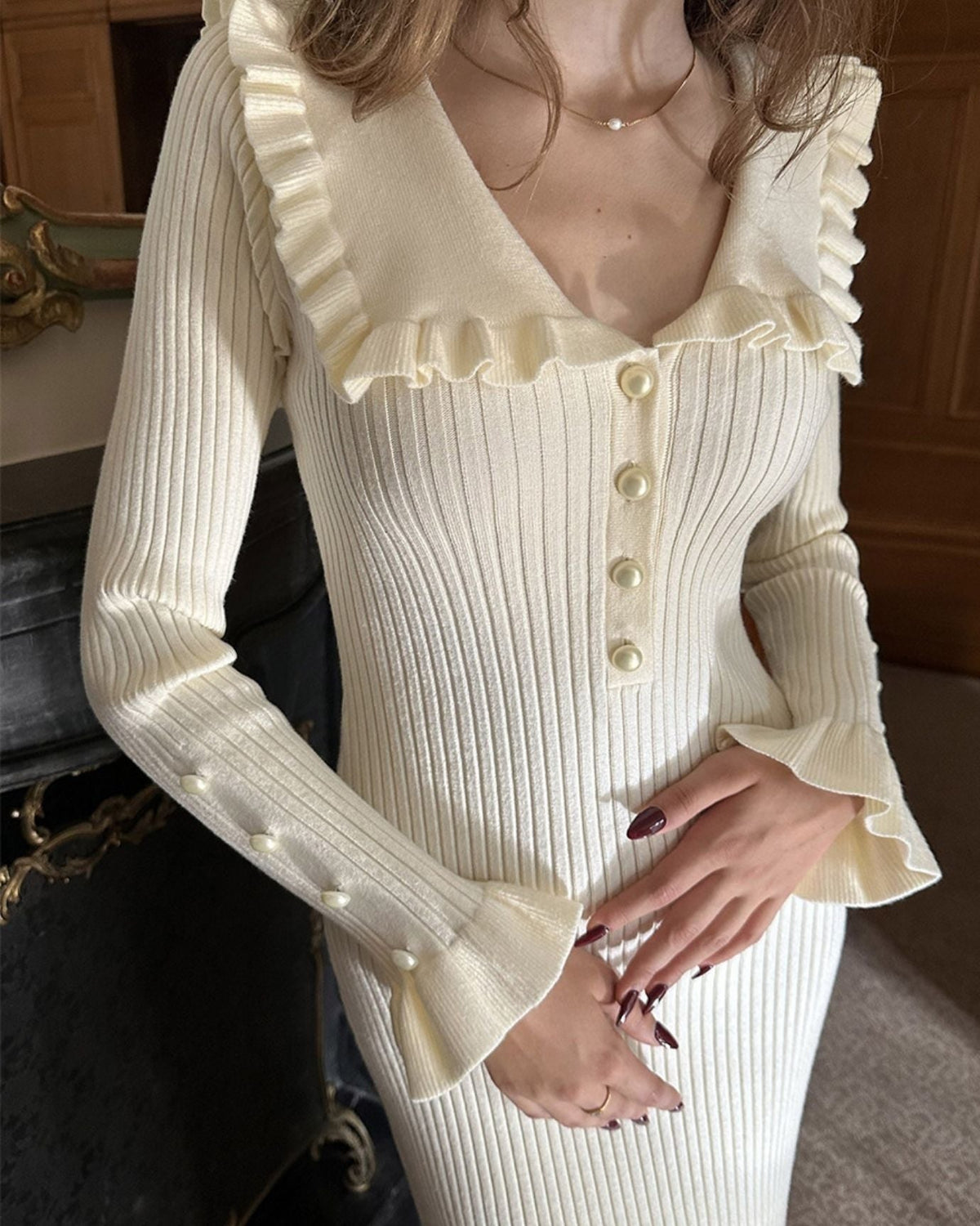 Old Money Refined Long Sleeve Tailored Stretch Dress – view 7