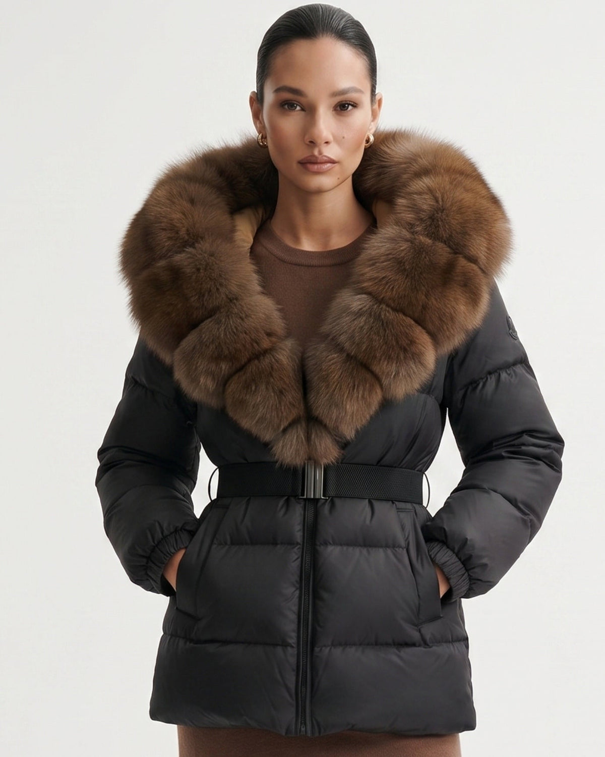Duck Down Puffer Jacket with Collar Trim – view 12