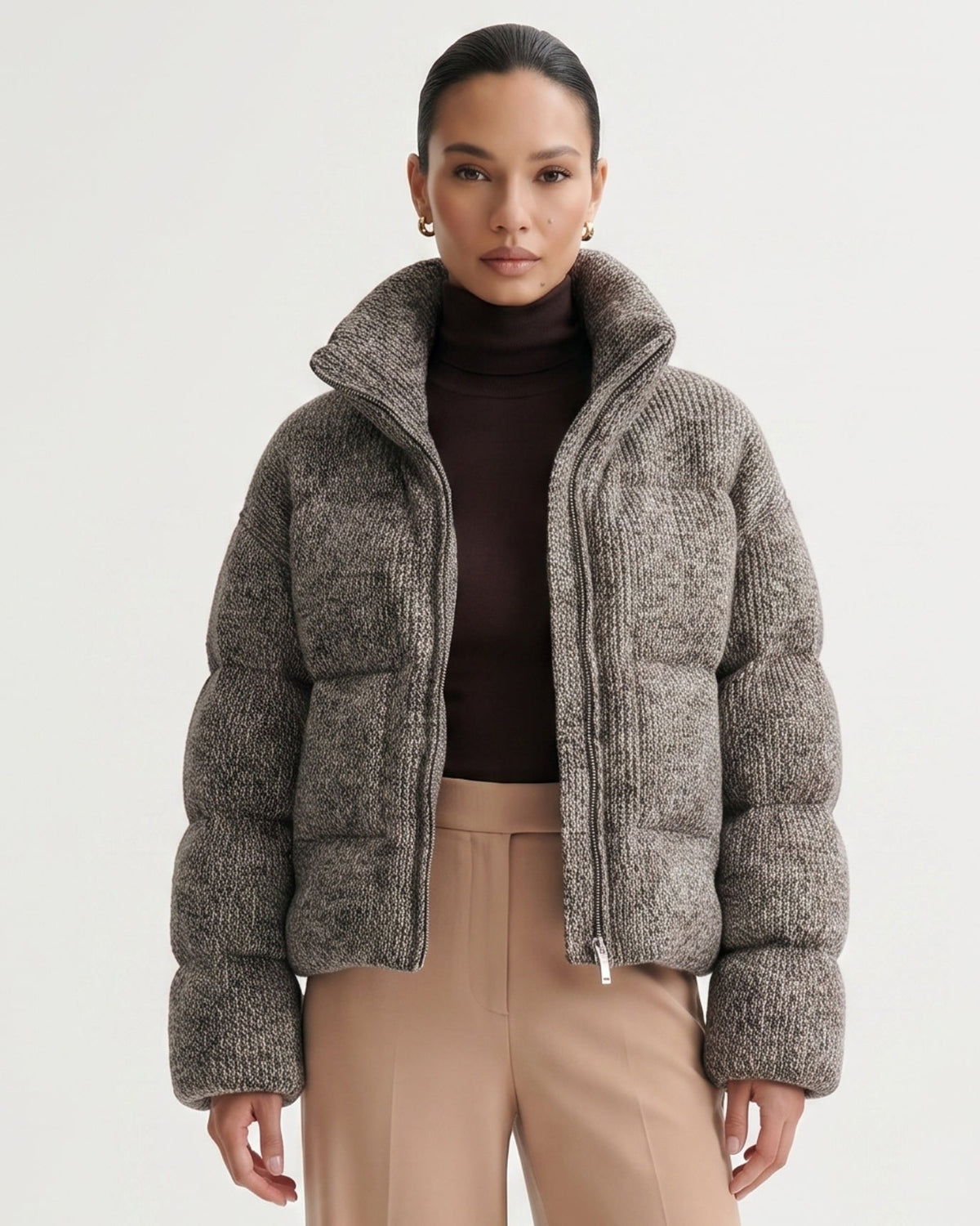 Kira Quilted Wool Knit Down Jacket with Nylon Lining