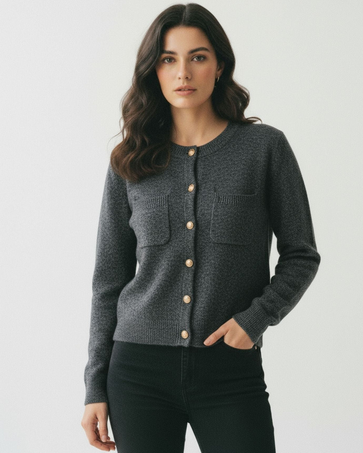Lina Fine Knit 100% Cashmere Cardigan with Floral Design – view 7