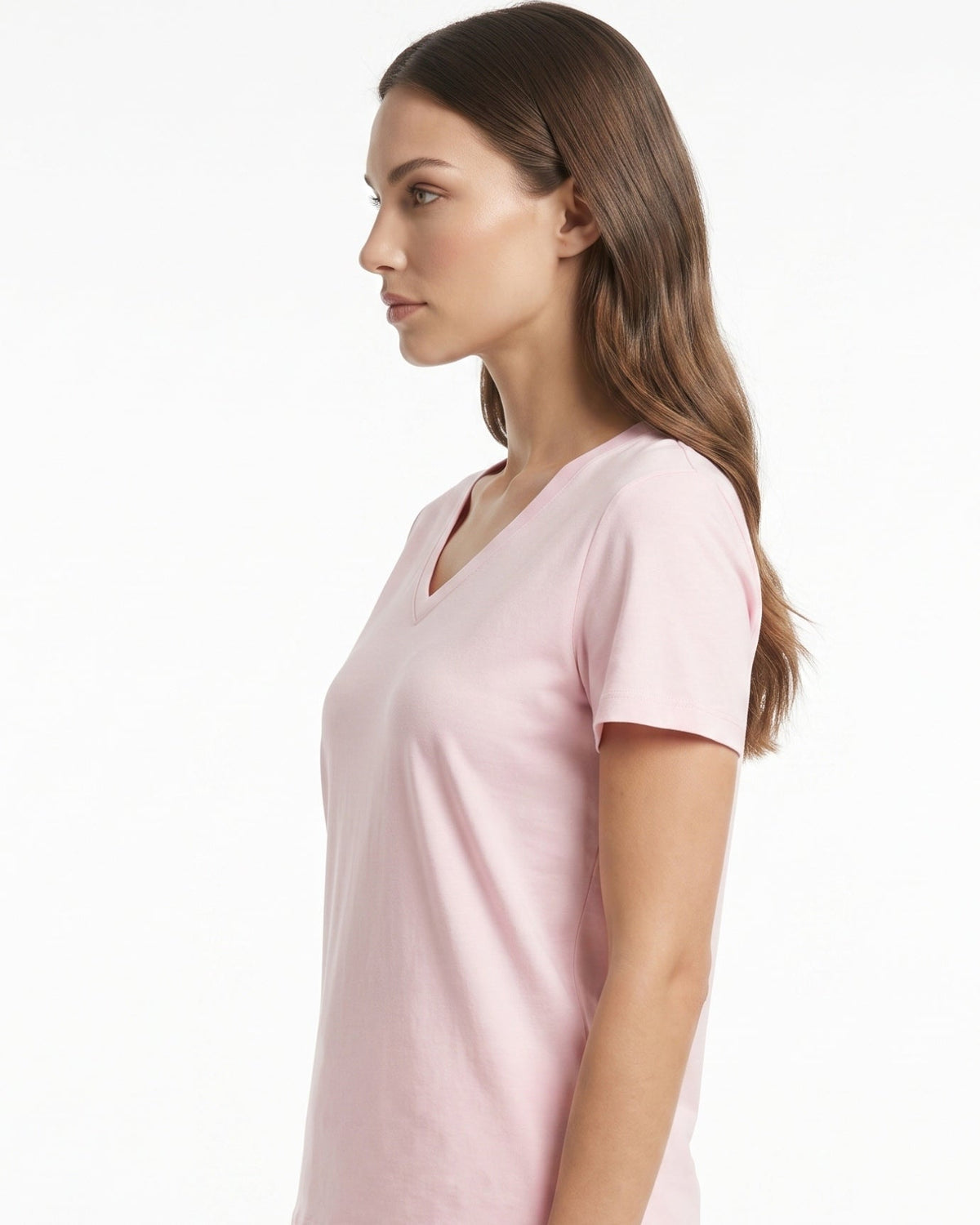 Mercerised Cotton V-Neck Tailored Cut T-Shirt with Subtle Sheen – view 12