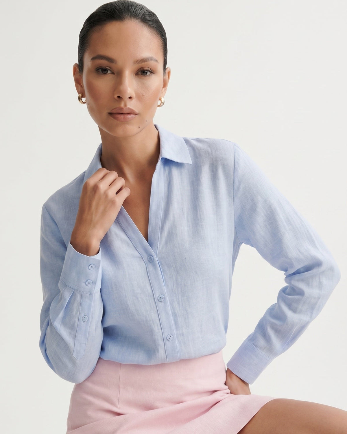 Milena Relaxed Linen Shirt with Mother-of-Pearl Buttons