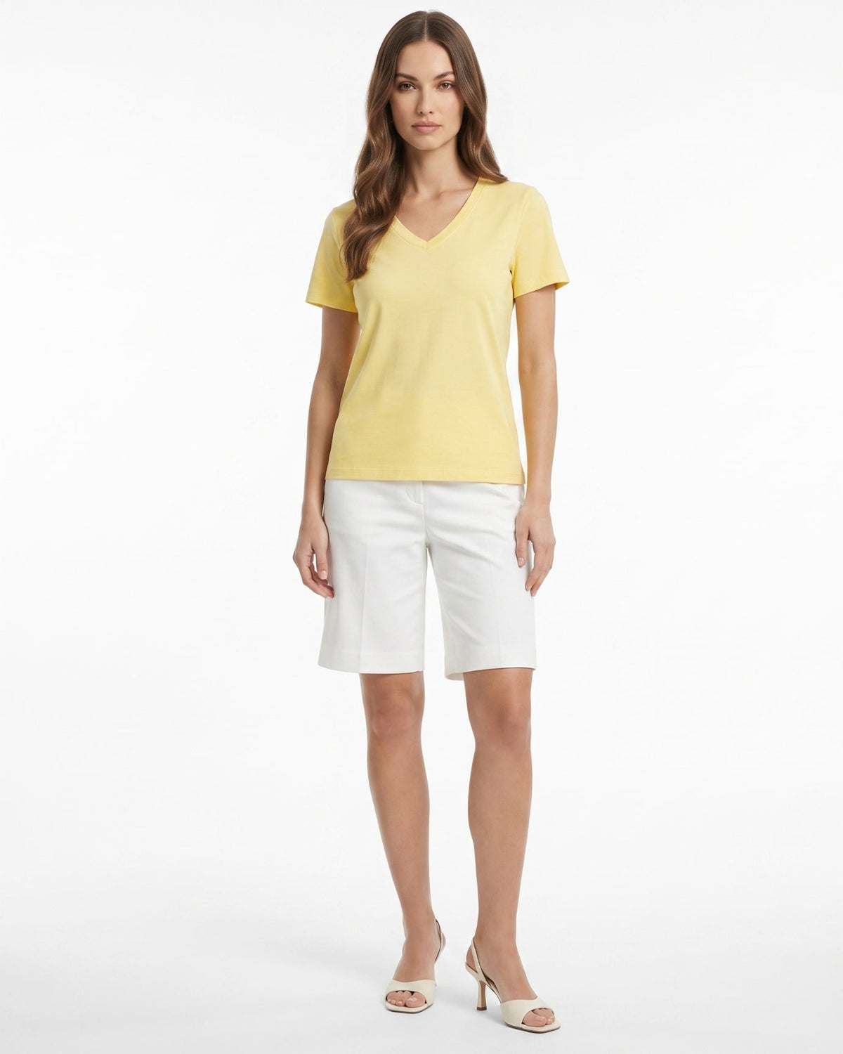 Mercerised Cotton V-Neck Tailored Cut T-Shirt with Subtle Sheen – view 14