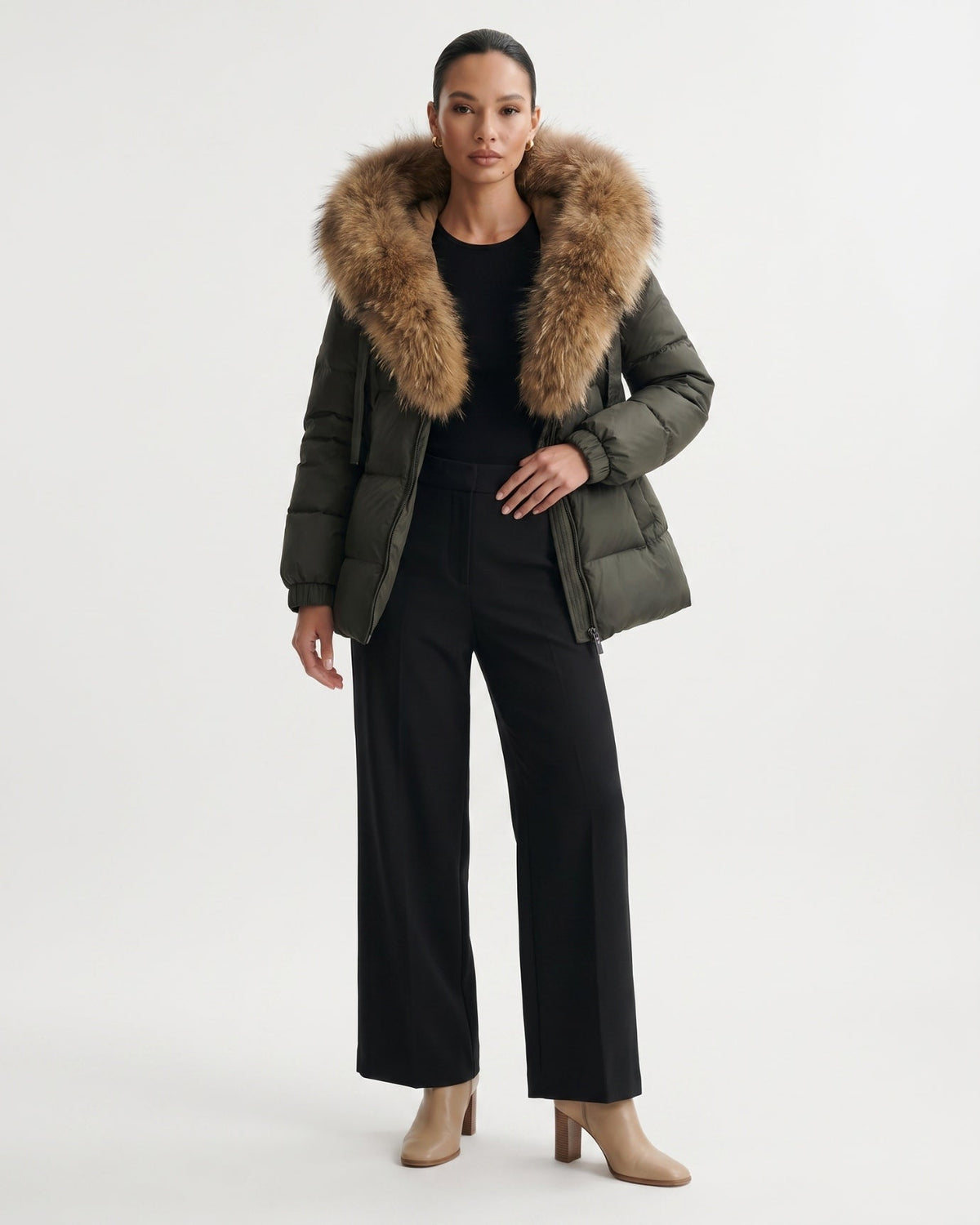 Duck Down Puffer Jacket with Collar Trim – view 14