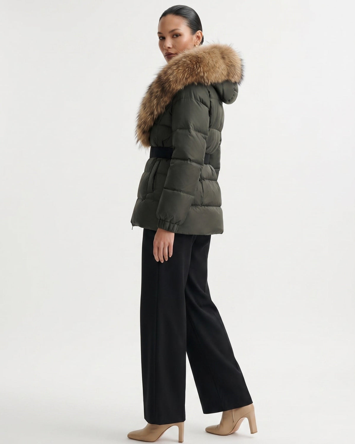 Duck Down Puffer Jacket with Collar Trim