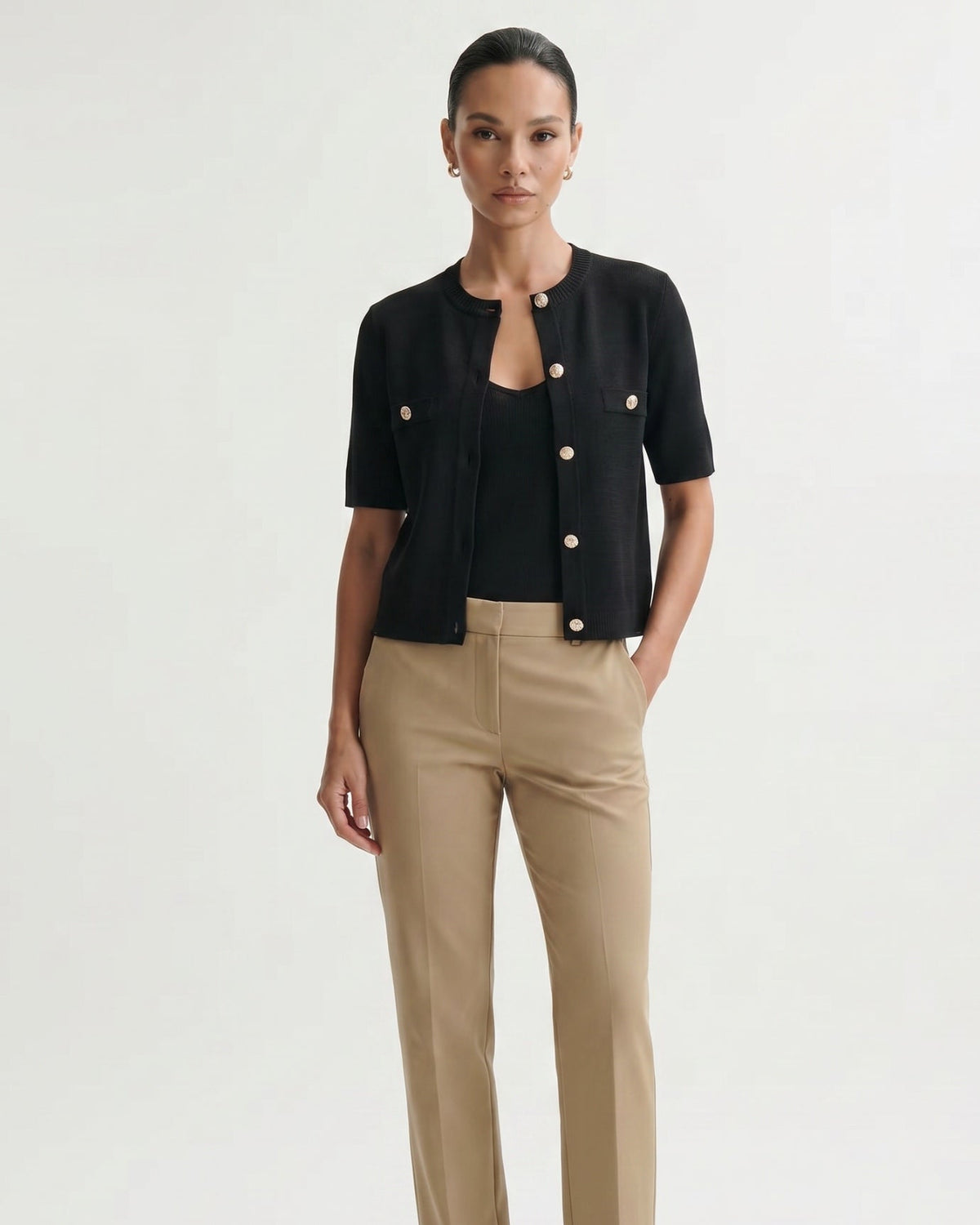 Minimalist Polyamide Knit Cardigan Top with Relaxed Sleeves – view 17