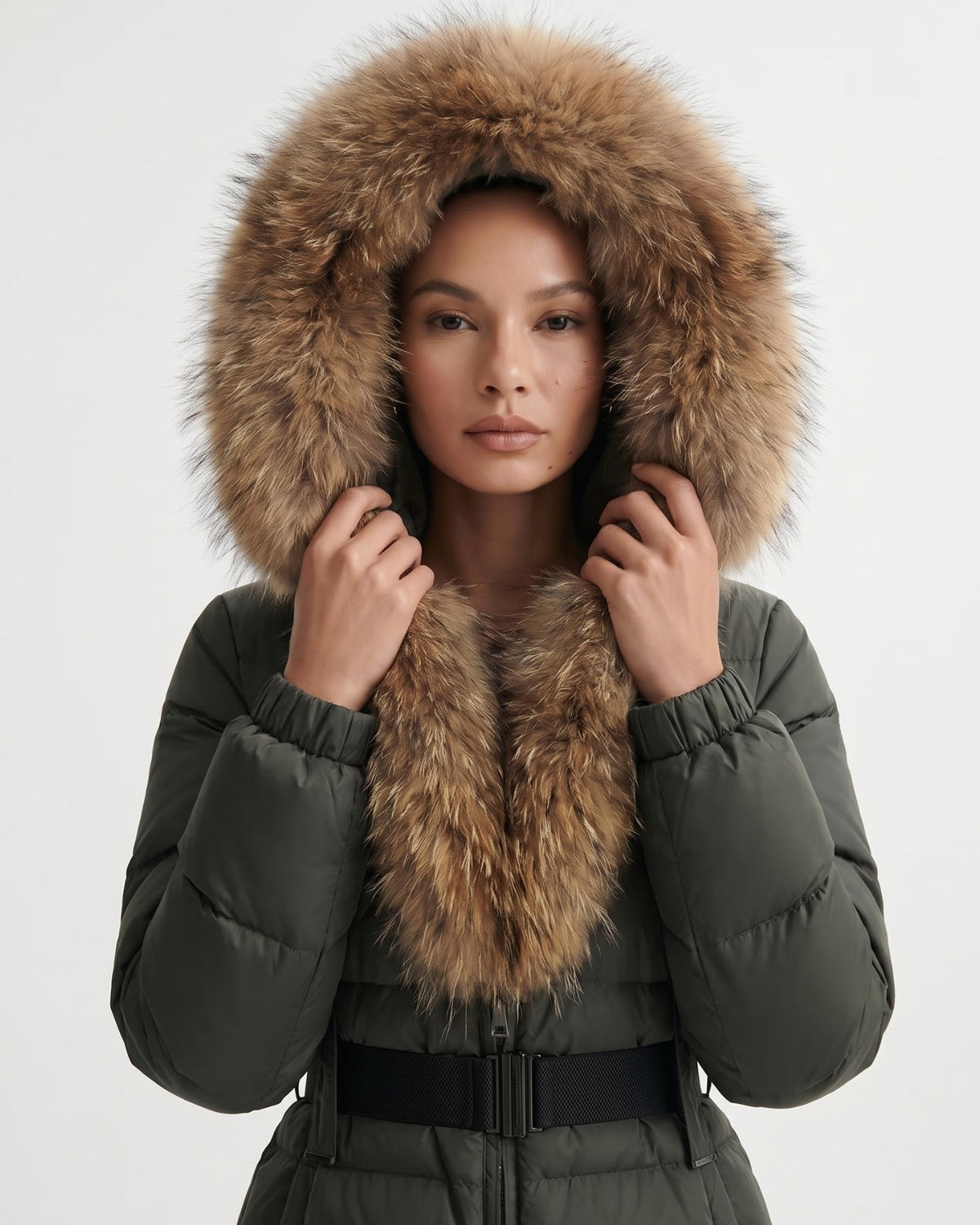Duck Down Puffer Jacket with Collar Trim