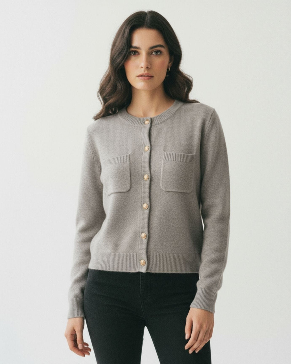 Lina Fine Knit 100% Cashmere Cardigan with Floral Design – view 11