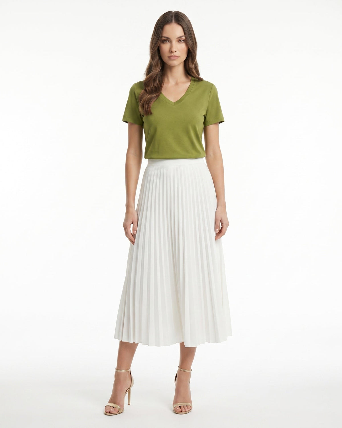 Mercerised Cotton V-Neck Tailored Cut T-Shirt with Subtle Sheen – view 17