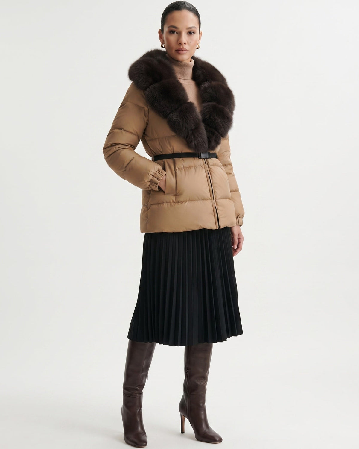 Duck Down Puffer Jacket with Collar Trim
