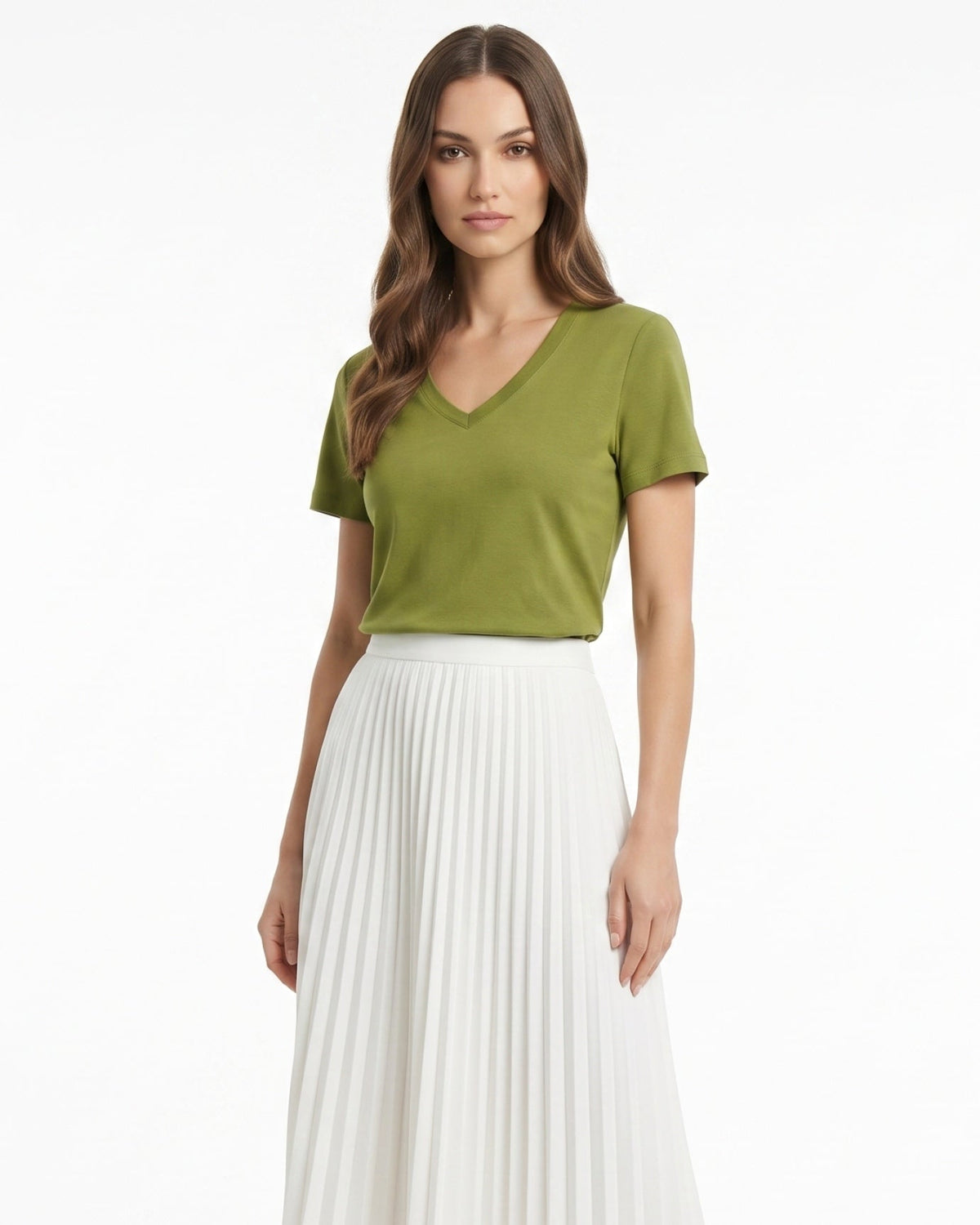 Mercerised Cotton V-Neck Tailored Cut T-Shirt with Subtle Sheen – view 18