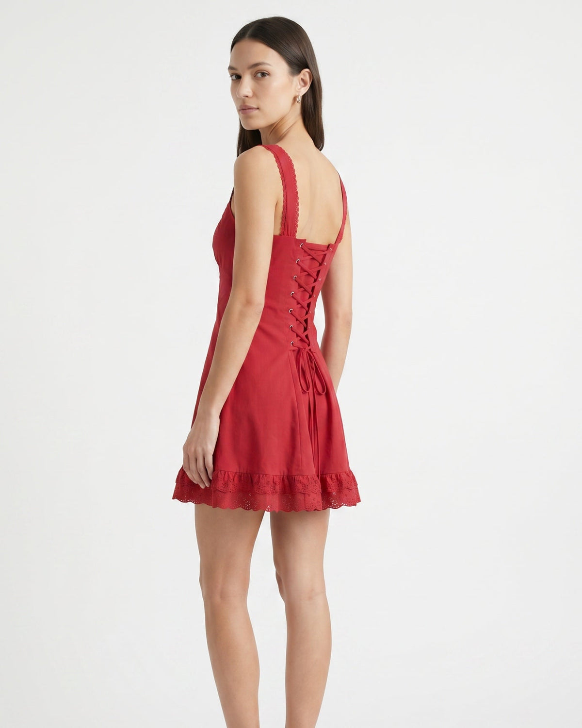 Lace Detail Slim Fit Mini Dress with Adjustable Tie Waist – view 4
