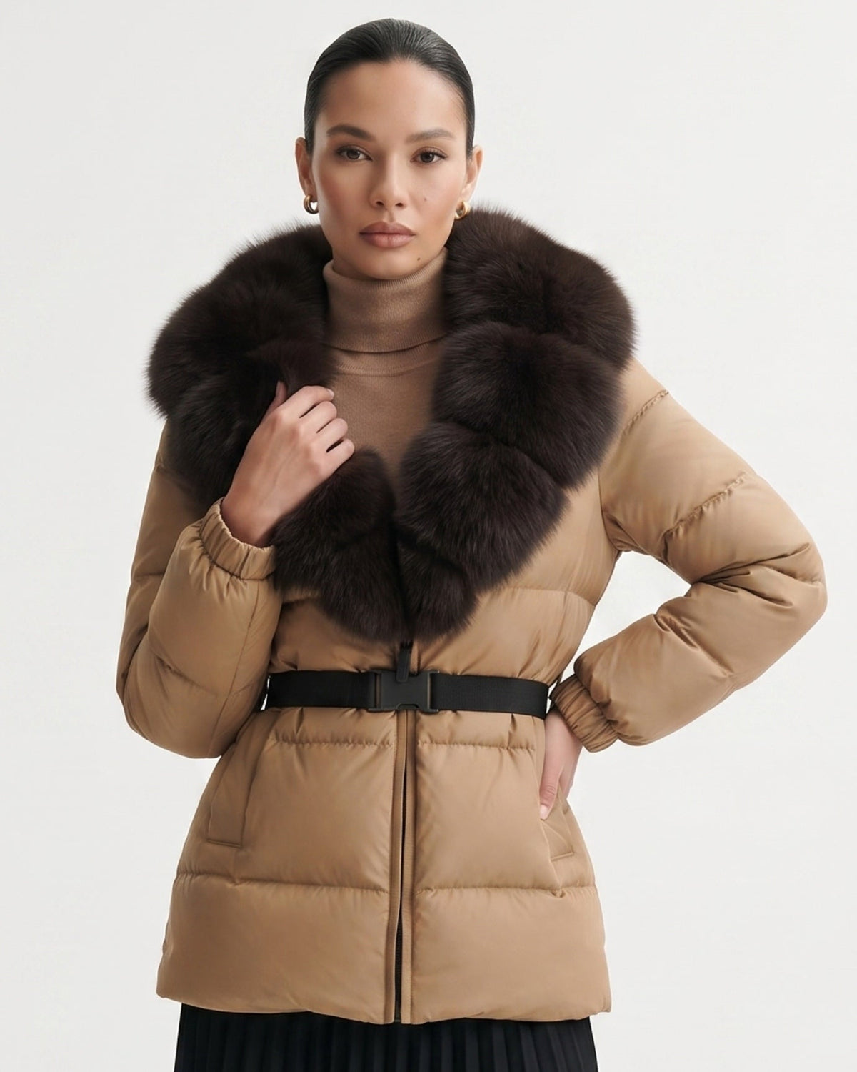 Duck Down Puffer Jacket with Collar Trim