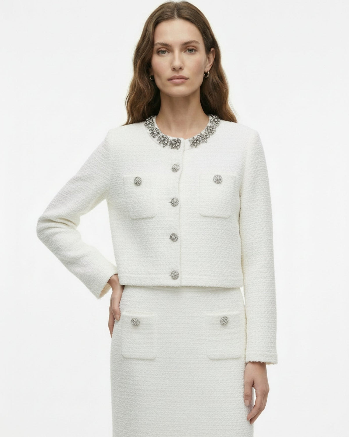 Rhinestone Heavy-Inlaid Knit Cardigan and Midi Skirt Set – view 6