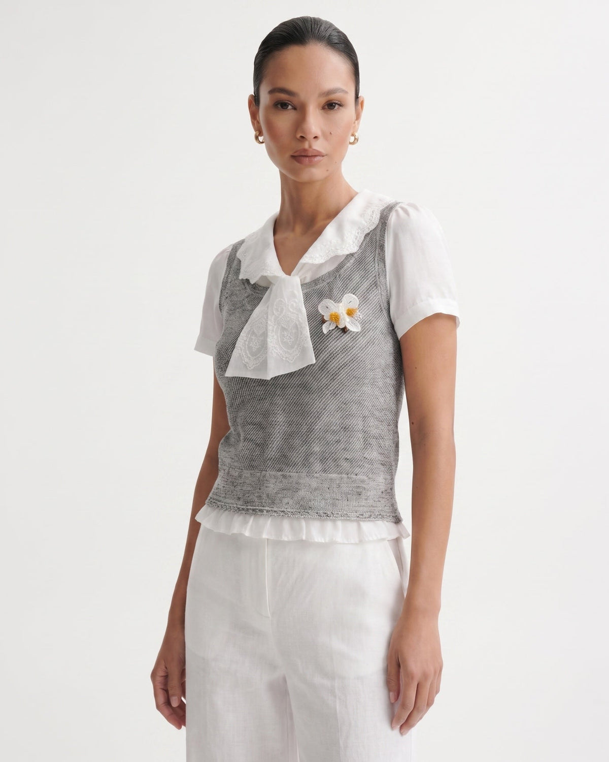 Sweet Dream Embroidered Knitted Top with Gentle Shaping