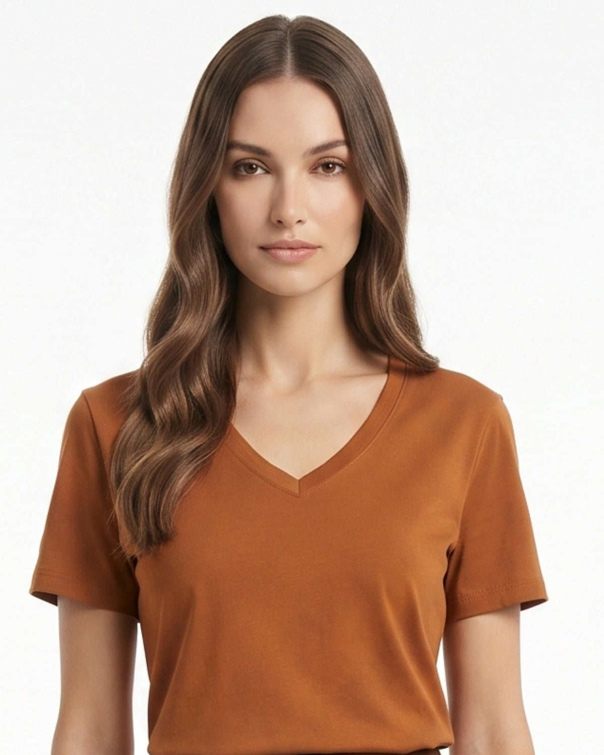 Mercerised Cotton V-Neck Tailored Cut T-Shirt with Subtle Sheen – view 21