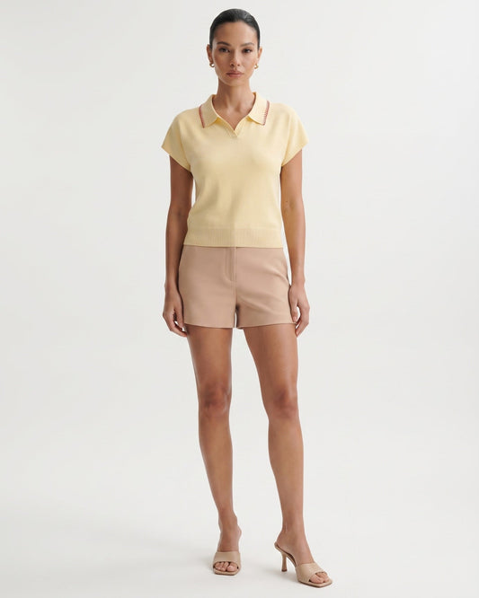 Marbella Tailored Wool French Polo Top – Light Yellow