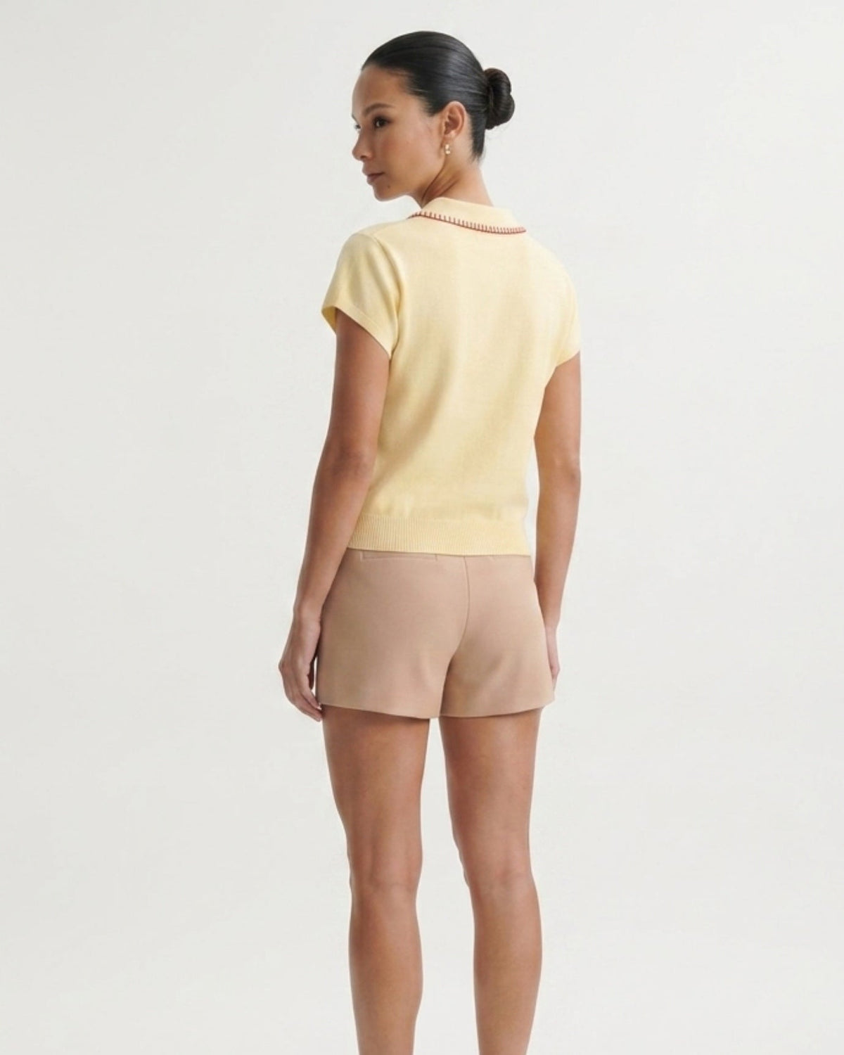 Marbella Tailored Wool French Polo Top – Light Yellow