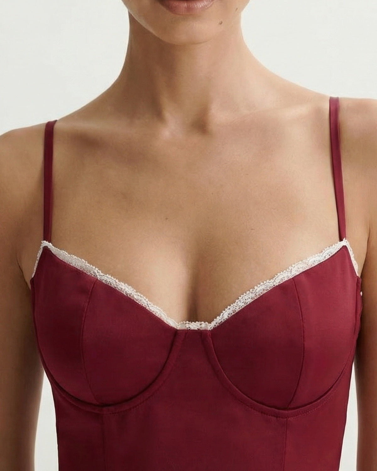 Giulia Duchess Satin Midi Dress with Tulle Underskirt – Burgundy Red – view 5