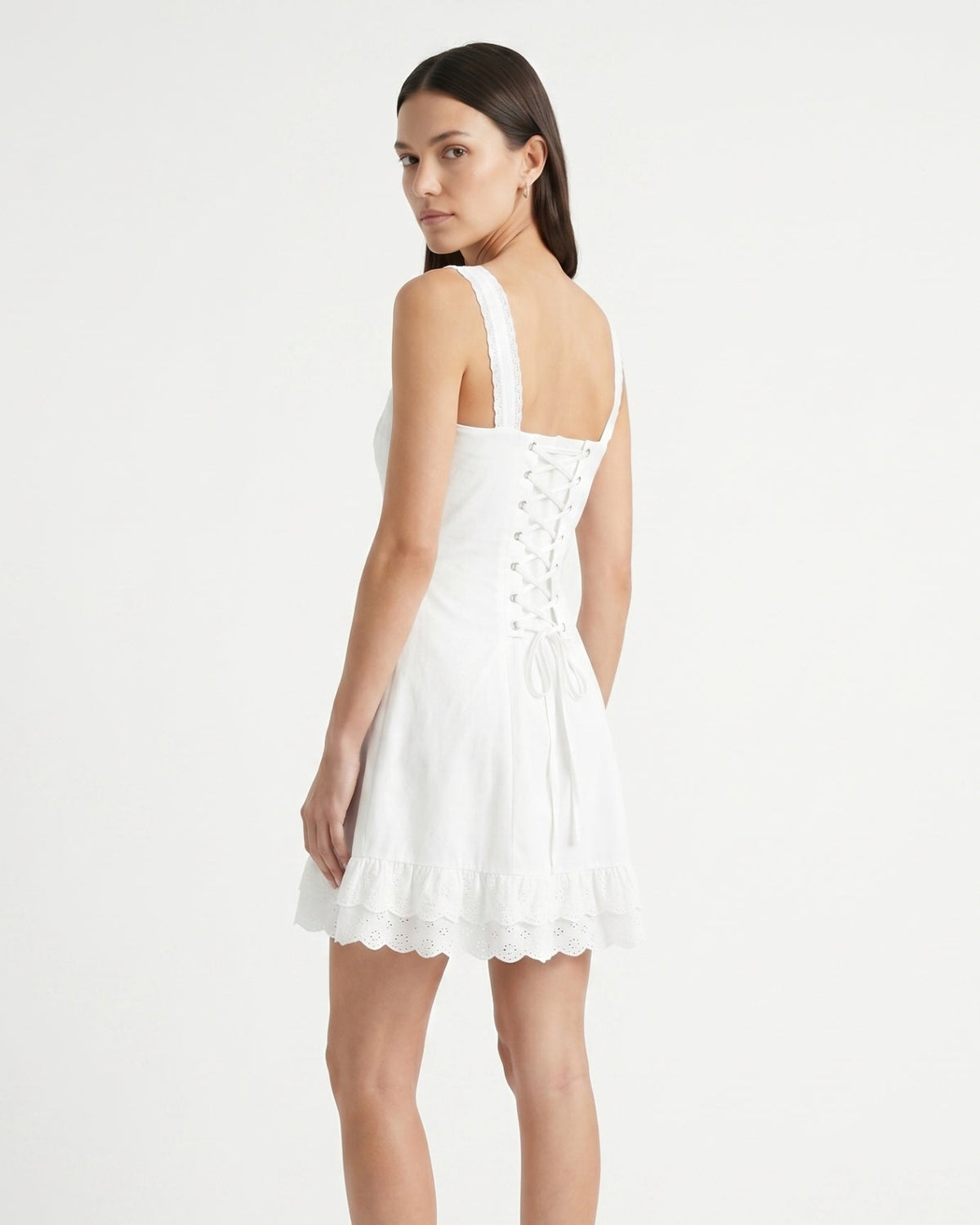 Lace Detail Slim Fit Mini Dress with Adjustable Tie Waist