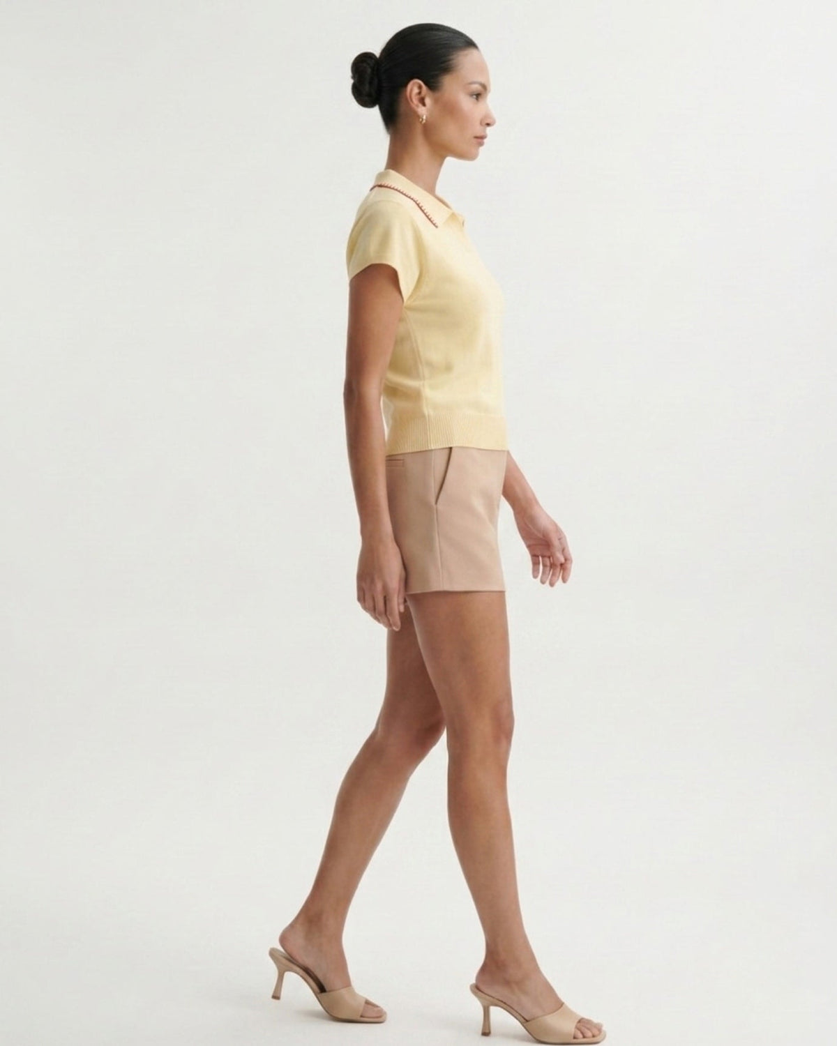 Marbella Tailored Wool French Polo Top – Light Yellow – view 4