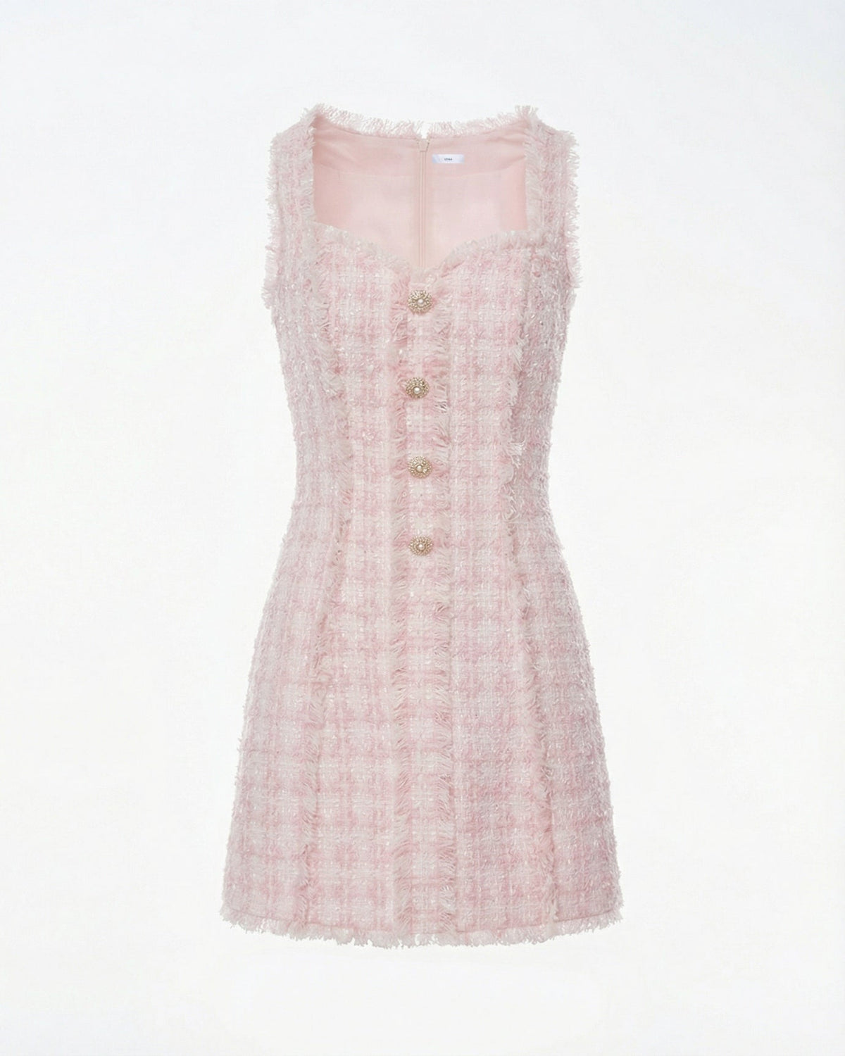 Slim Fit Non-Stretch Structured Tweed Dress – Pink