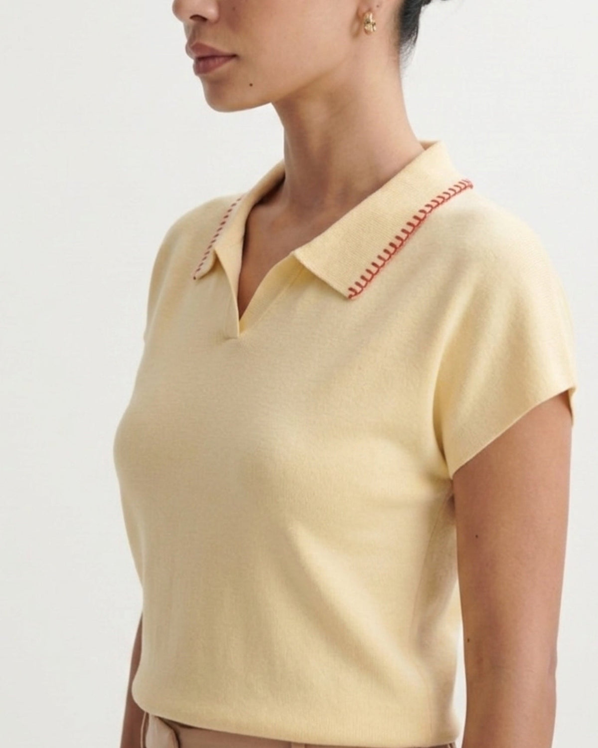 Marbella Tailored Wool French Polo Top – Light Yellow